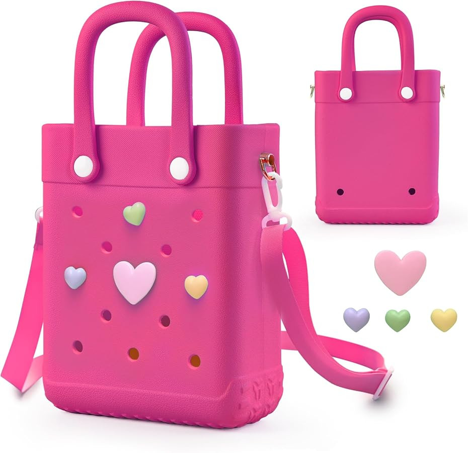 Mini Rubber Tote Bag with 4 Resin Charms Mini Crossbody X-Small Rubber Beach Bag | Amazon (US)