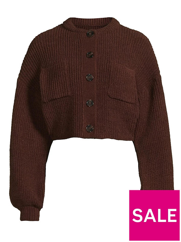 Michelle Keegan Cropped Chenille Cardigan - Brown | Very (UK)