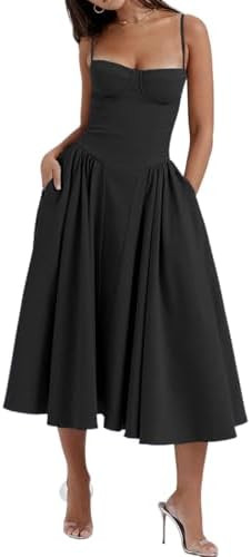 Women's Corset Dress Vintage Spaghetti Strap A-Line Midi Elegant Bustier Cocktail Party Evening T... | Amazon (US)