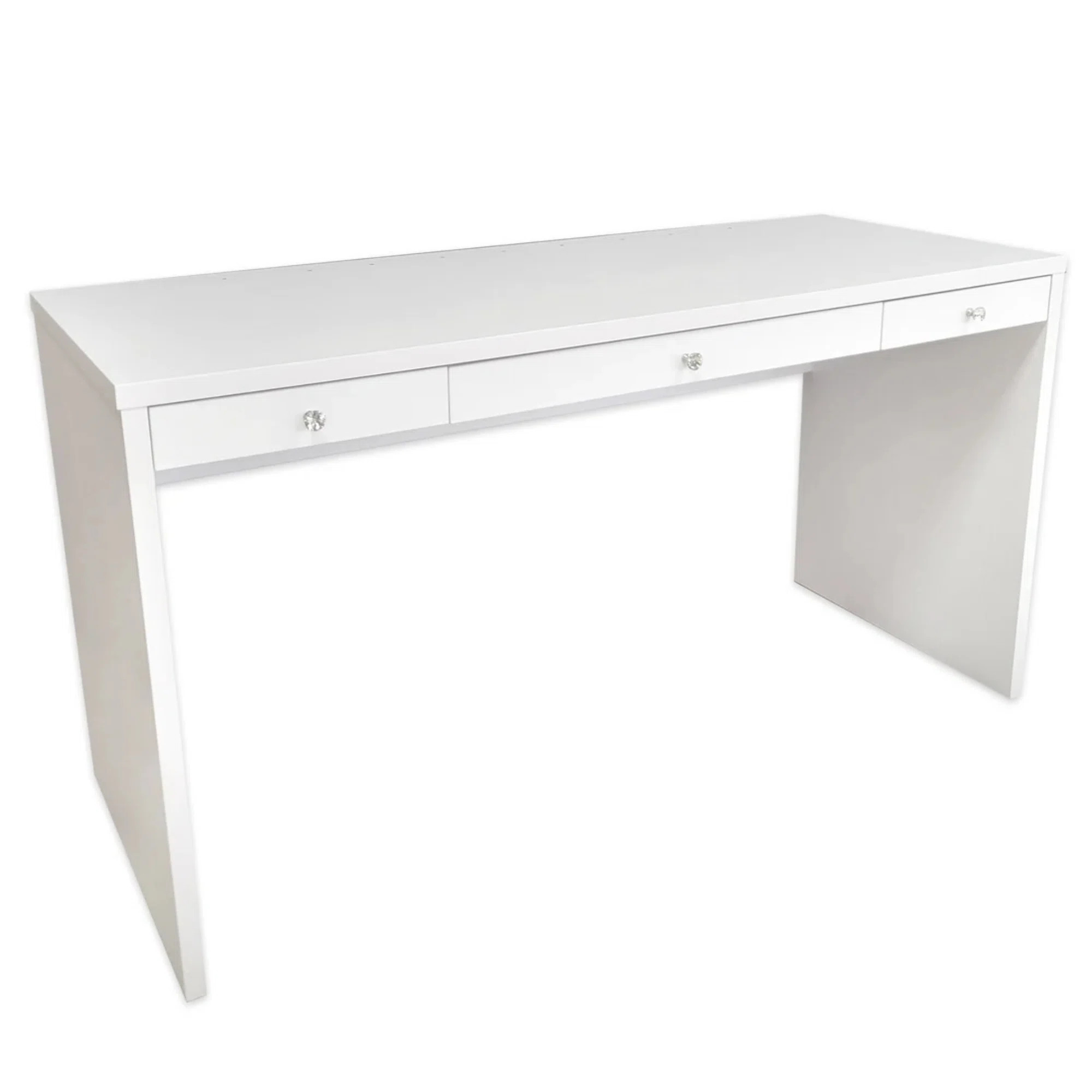 Slaystation Marie Desk Makeup Station with Crystal Lux Knob and Three Soft Close Drawers for Stor... | Wayfair North America