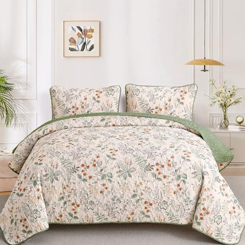 Anibedding Green Quilt Set Queen Size,Botanical Reversible Bedspread Soft Microfiber Lightweight Queen Size Coverlet for All Season 96"x90" | Amazon (US)