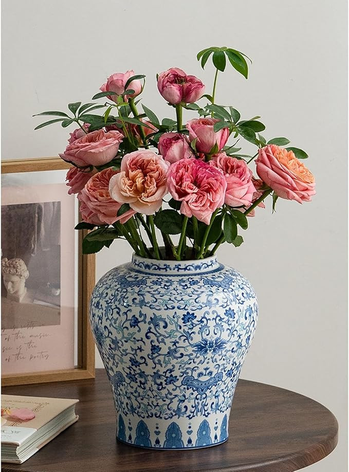 White & Blue Porcelain Vase Without Lid, Hand Painted Antique Style Ceramic Vase（1 Item） (Siz... | Amazon (US)