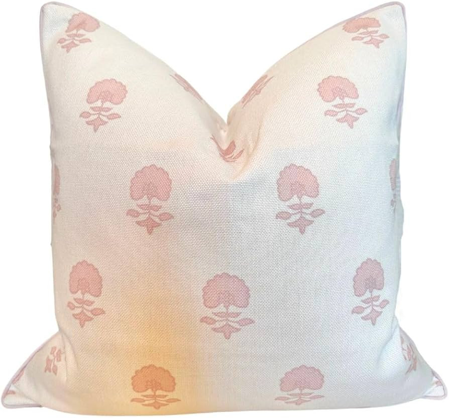 Jillien Harbor Lauderdale Pink Blockprint Pillow Cover Grandmillennial 20"x20" | Amazon (US)