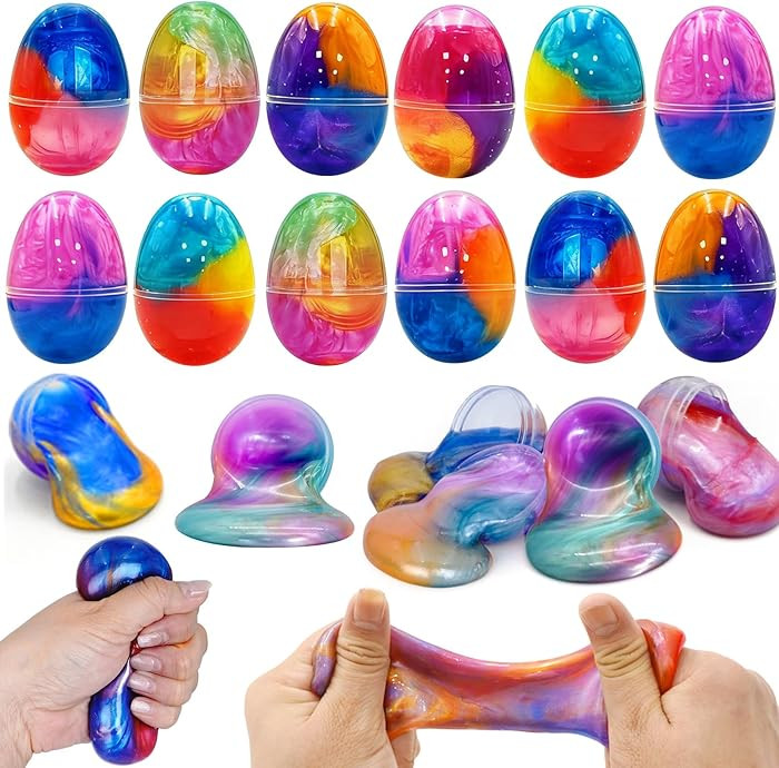 12 Pack Prefilled Easter Galaxy Slime Eggs, Galaxy Slime Easter Egg Fillers Stress Relief Easter ... | Amazon (US)