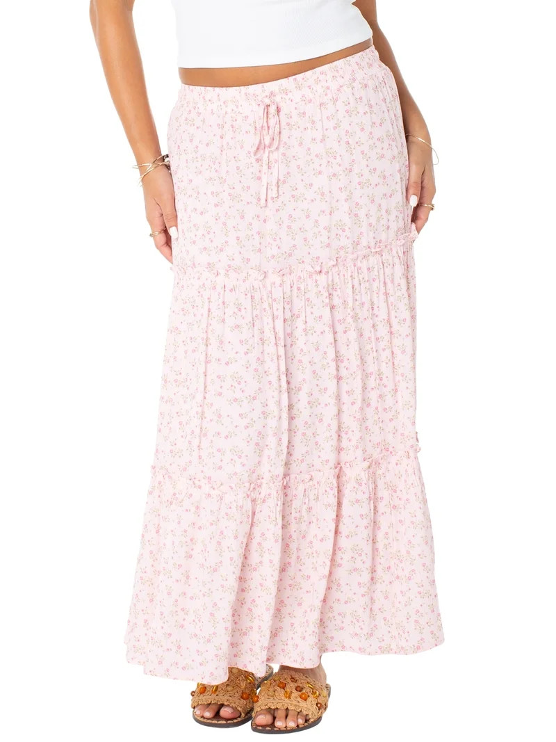 Celebrity Pink Women's and Women's Plus Floral Print Tiered Maxi Skirt, Sizes XS-4X | Walmart (US)