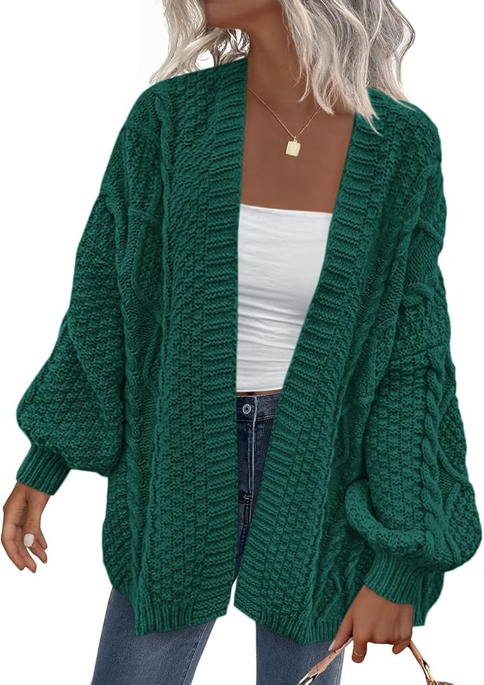 PRETTYGARDEN Women's Cable Knit Open Front Fall Sweater Lantern Long Sleeve Chunky Cardigan Sweat... | Amazon (US)