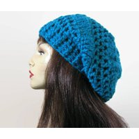 Blue Slouchy Hat Knit Slouch Beanie Teal Crochet Women's Hat Beret Tam Slouchy | Etsy (US)