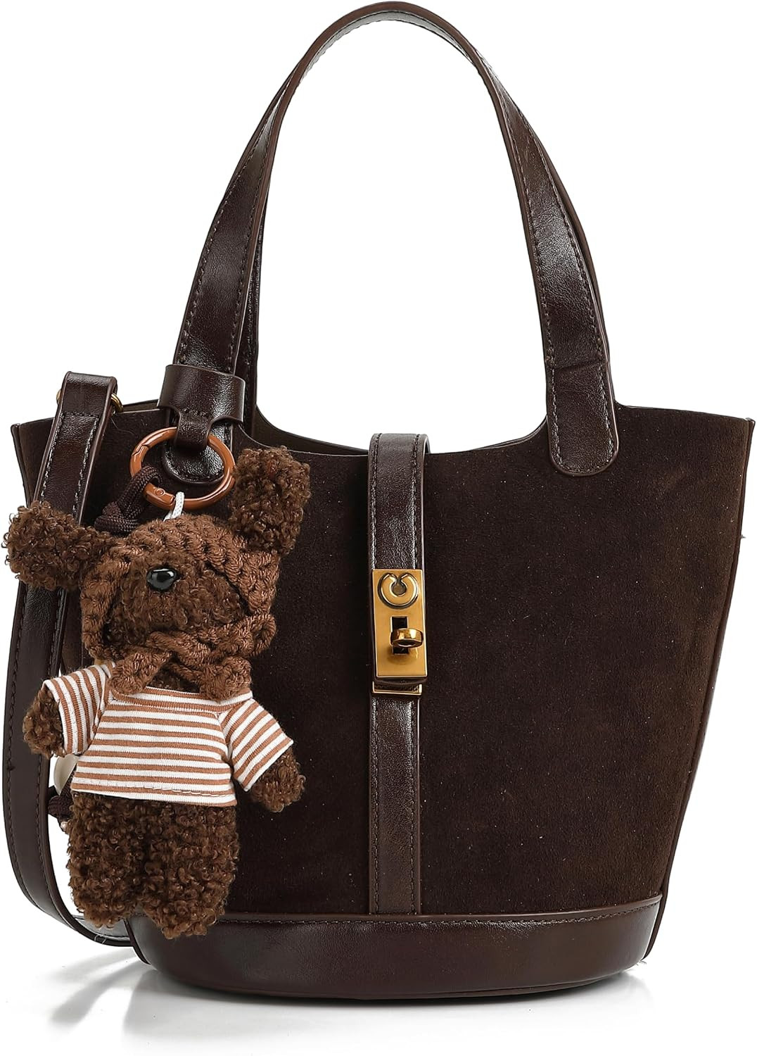 Mini Bucket Tote Bag for Women, Small Pebbled Leather Crossbody Handbag with Lock and Charm | Amazon (US)