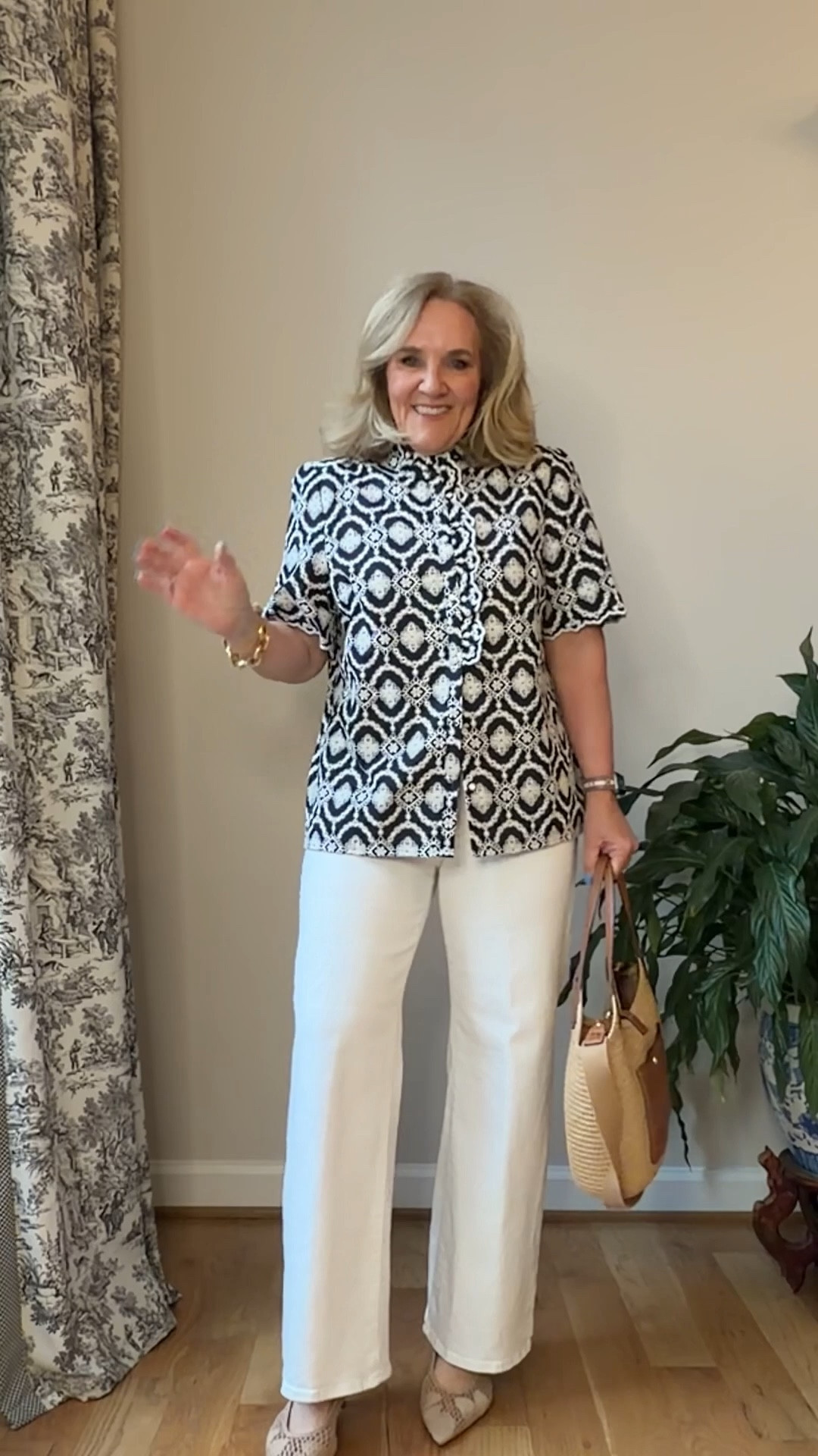 Sezane blouse size 10 it’s the dahlia blouse pictured in white 
Linking one that’s a lower price as well
Madewell jeans size 29 short size up if inbetween 

#LTKPetite #LTKSeasonal #LTKOver40