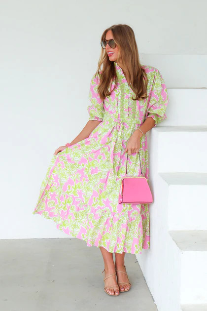 Ivy Pink Rose 3/4 Sleeve Maxi Dress | The Willow Tree