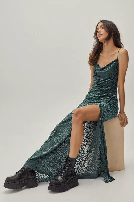 Leopard Print Devore Velvet Maxi Dress | Nasty Gal (US)