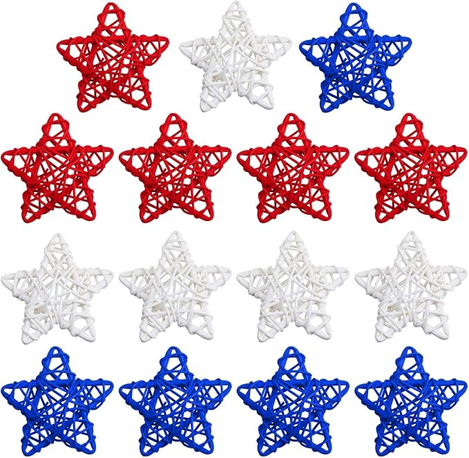 STMK 15 Pcs 4th of July Star Shaped Rattan Balls Decoration, 2.36 Inch Red White and Blue Star Sh... | Amazon (US)