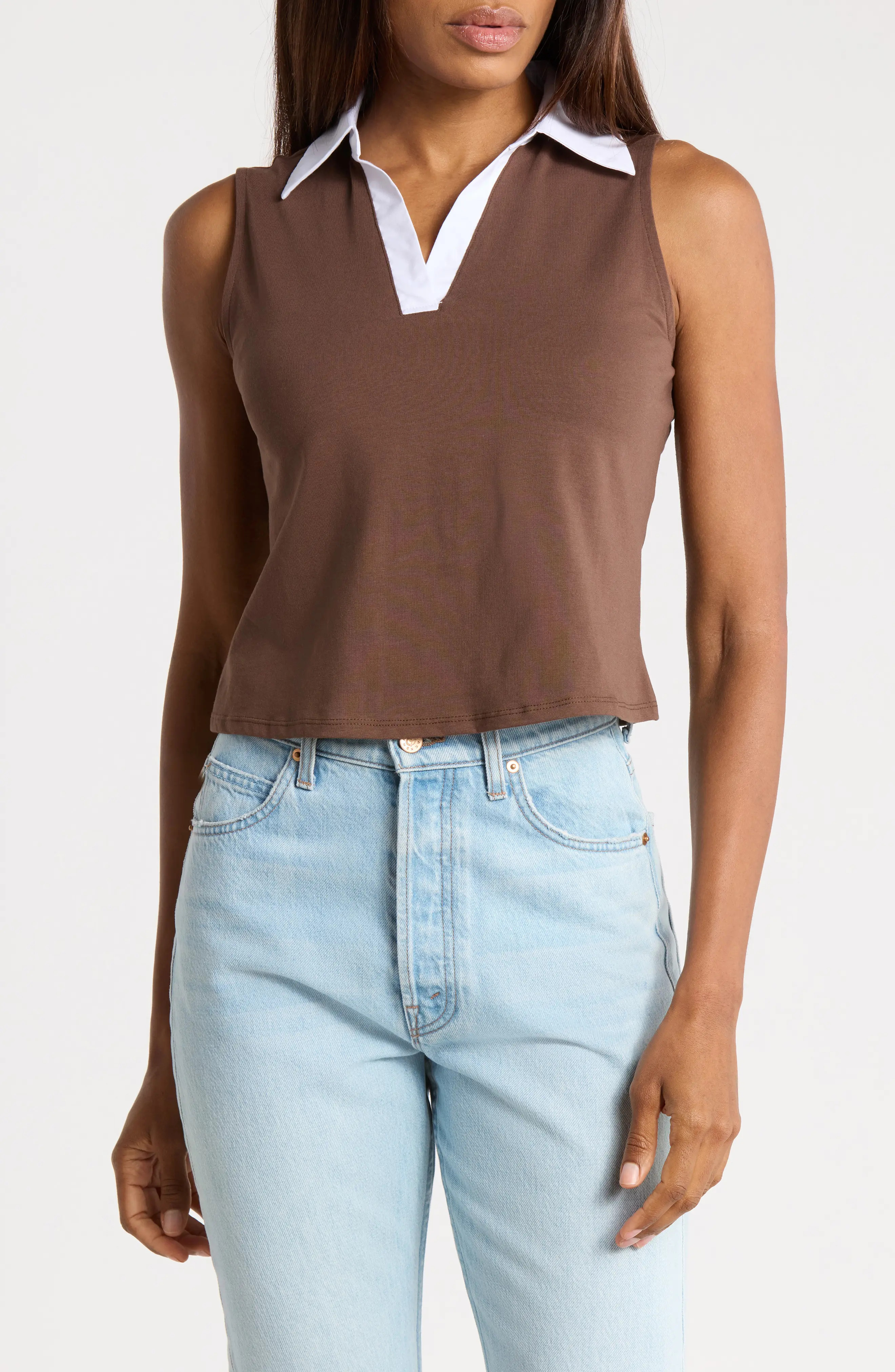 French Connection Contrast Collar Sleeveless Knit Polo (Women) | Nordstromrack | Nordstrom Rack