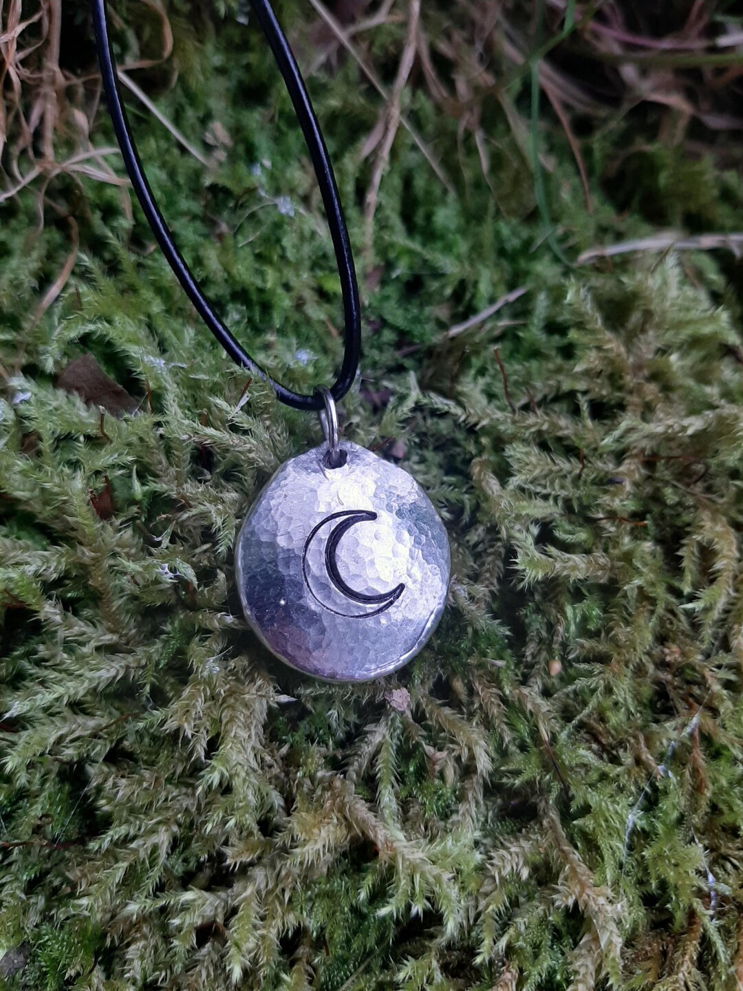 Moon Pendant Necklace - Crescent Moon - Cast and Hammered Pewter - Small - Etsy UK | Etsy (US)