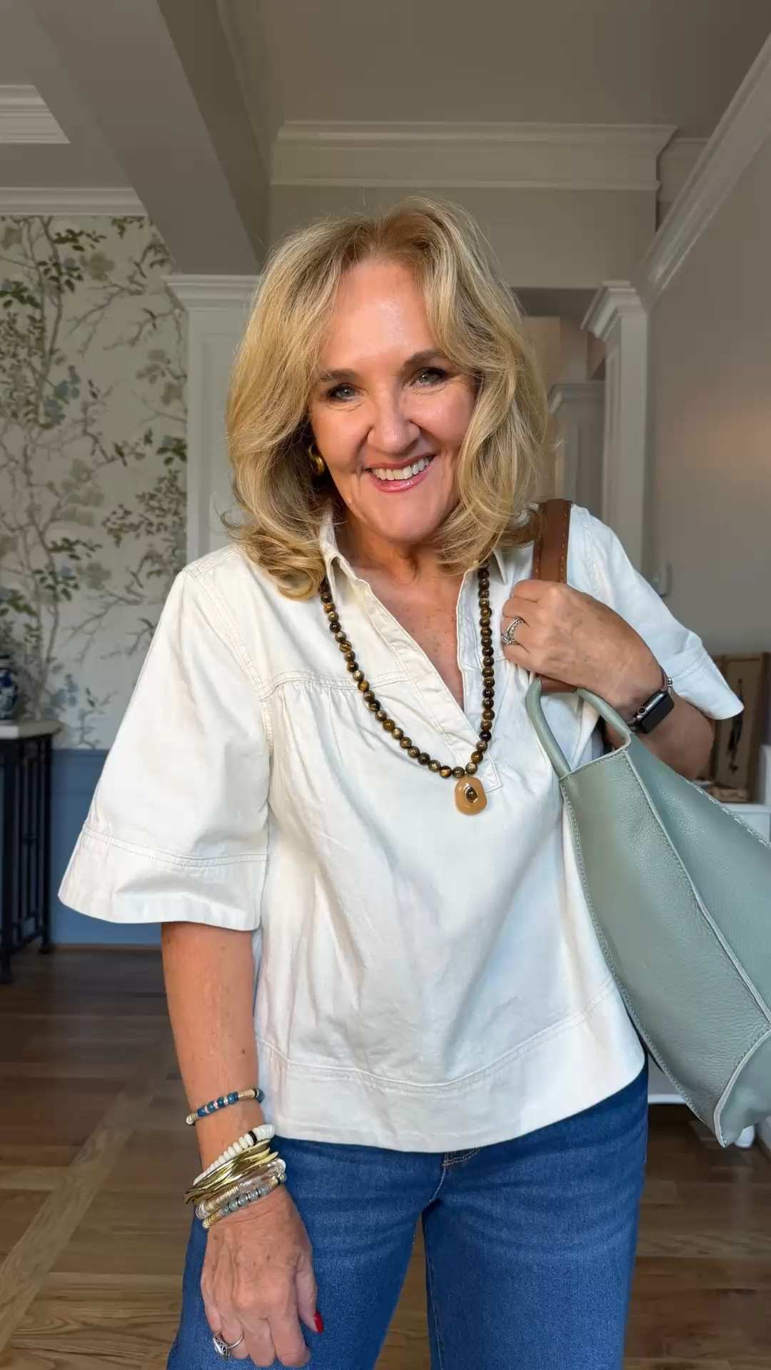 This cream short-sleeve top is one of those easy wardrobe pieces that makes everyday denim feel polished. The relaxed shape and crisp fabric keep it comfortable, while the simple design makes it incredibly versatile.

💡 LTK MADE EASY
❤️ Heart = Support my posts!
🔖 Save = Get sale & restock alerts
📋 Lists = Keep favorites organized
📲 Share = Send lists and products to a friend. Hello, Christmas List!
💬 Comment = Ask me anything about what I'm wearing.:-)

#LTKootd #LTKWorkwear #LTKOver40