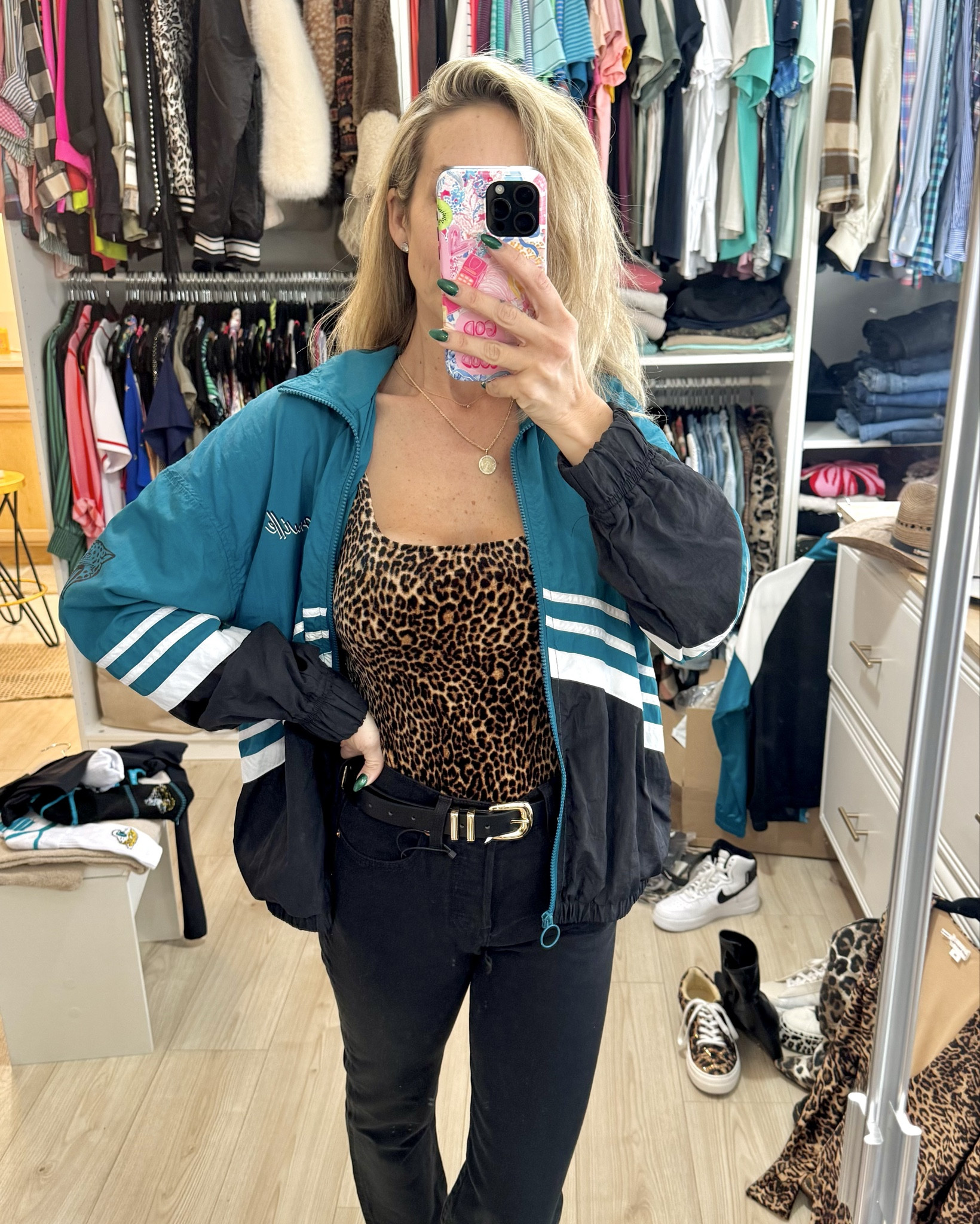 I live in leopard print. Loving this velvet bodysuit (in Med). Jacksonville Jaguars NFL game day outfit. Outfit of the day. Super Bowl. Duval. 

#LTKgrwm #LTKootd #LTKHome
