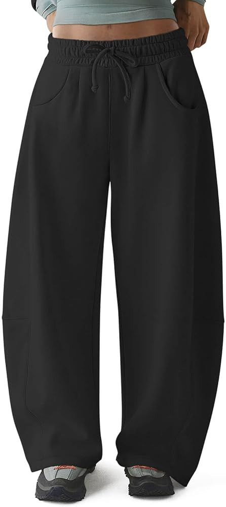 HeSaYep Women's Fleece Lined Sweatpants Barrel Leg Baggy Sweat Pants Winter Thermal Cotton Pants ... | Amazon (US)