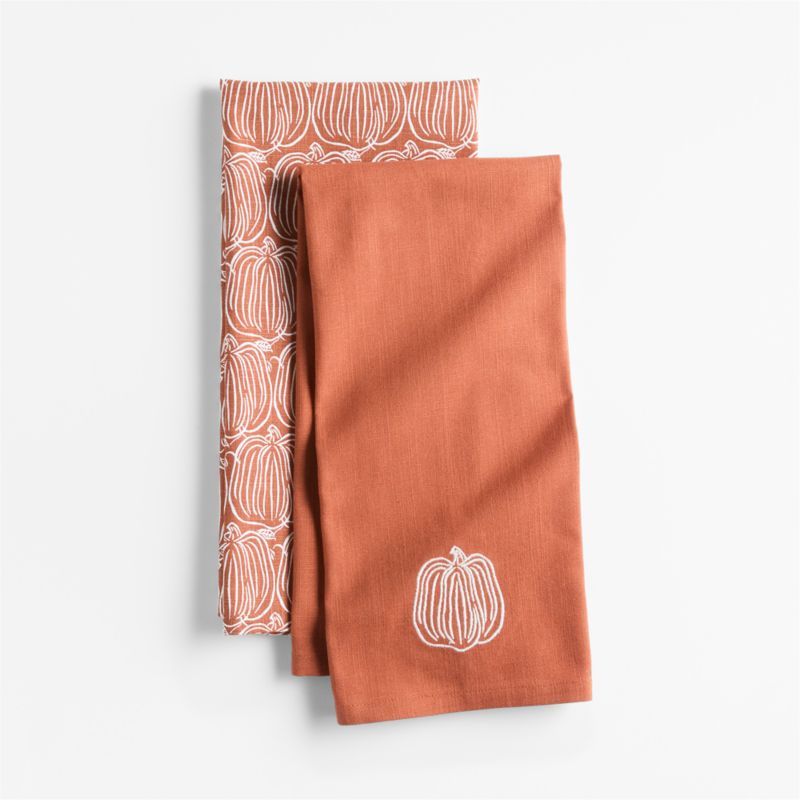 Pumpkin Organic Cotton Dish Towels, Set of 2 | Crate & Barrel | Crate & Barrel