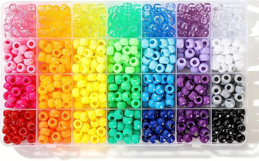 28 Colors Pony Beads Kit for Bracelets, 700PCS 6x9mm Plastic Kandi Beads Bulk for Jewelry Making | Amazon (US)