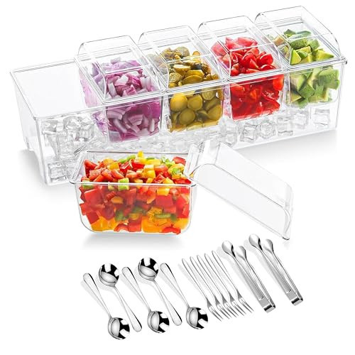 BLIVORRA 𝐋𝐚𝐫𝐠𝐞 Ice Chilled Condiment Containers with Lids with 5x 20oz (2.5 cup) Containers, Large Taco Bar Serving Set for a Party, Condiment Organizer with Removable Dishes│FREE ACCESSORIES│ | Amazon (US)