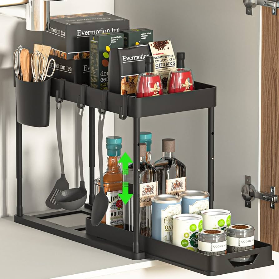 Unter Waschbecken Regal K\u00fcche Organizer 2-st\u00f6ckiger Schubladen-Organizer Anhebbares sch... | Amazon (DE)