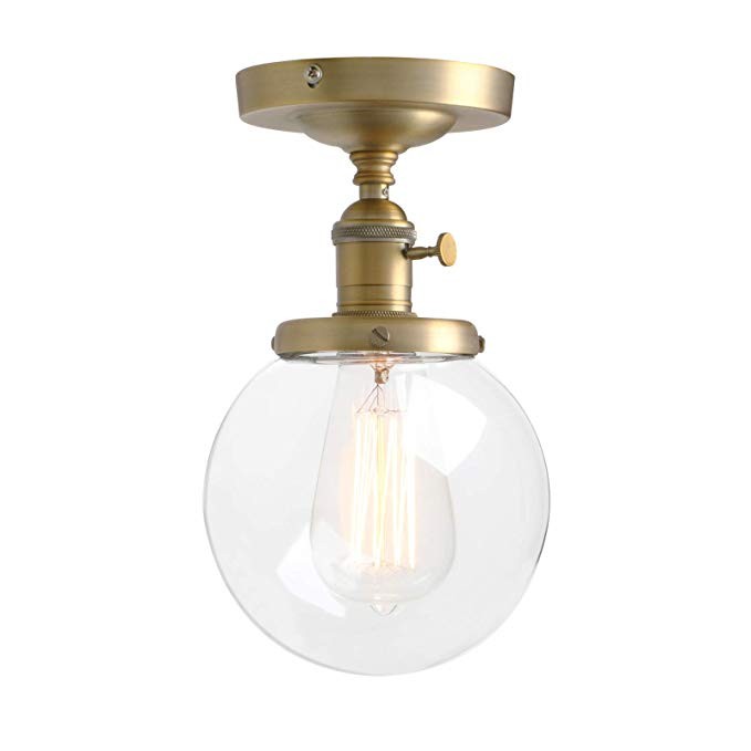 Pathson Industrial Brass Semi-Flush Mount Ceiling Light, Vintage Style Pendant Lighting, Glass Sh... | Amazon (US)