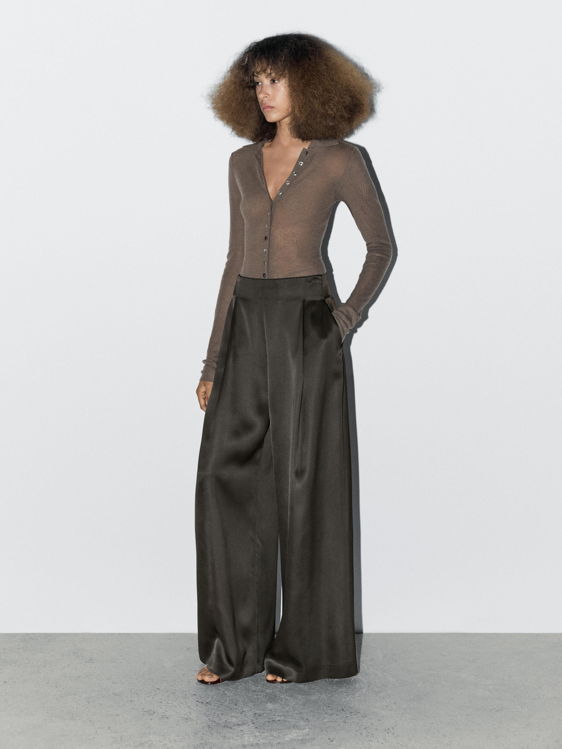 Satin wide-leg trousers - STUDIO | Massimo Dutti US