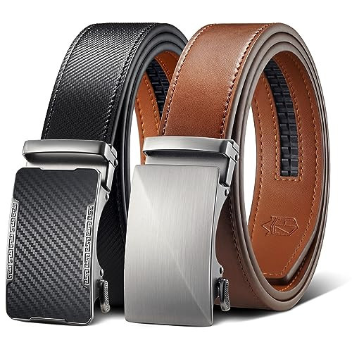 Zitahli Mens Belt Leather 2 Pack - Ratchet Belt for Men Dress Pant Shirt Oxfords,Micro Adjustable Brown Black Belt,Trim To Fit Size 34"-48" | Amazon (US)