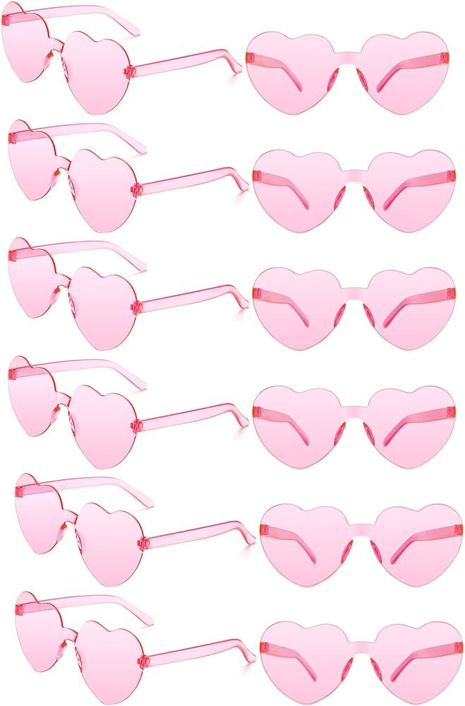 Heart Sunglasses,12 Pcs Pink Sunglasses,Rimless Clear Slasses,Cute Heart Shaped Sunglasses,Colore... | Amazon (US)