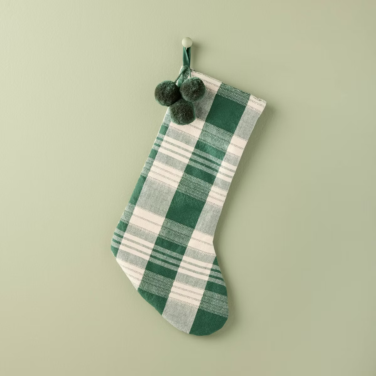 20" Plaid Woven Stocking Cream and Green - Hearth & Hand™ with Magnolia | Target