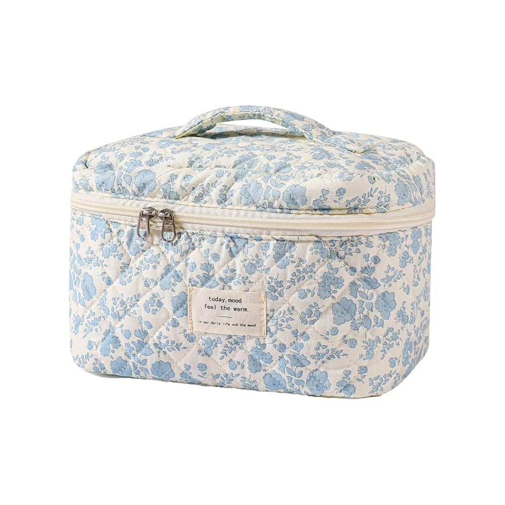 uekeboag Large Travel Quilted Makeup Bag for Women, Floral Cotton Cosmetic Bag, Coquette Aestheti... | Amazon (US)
