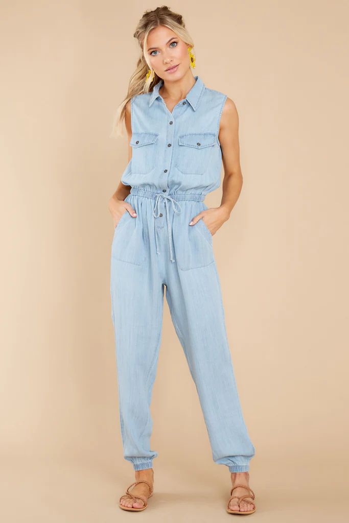 Highway Lover Light Blue Chambray Jumpsuit | Red Dress 