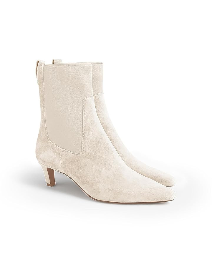 Coutgo Womens Ankle Boots Low Kitten Heel Pointed Toe Slip On Elastic Dressy Fall Winter Booties ... | Amazon (US)