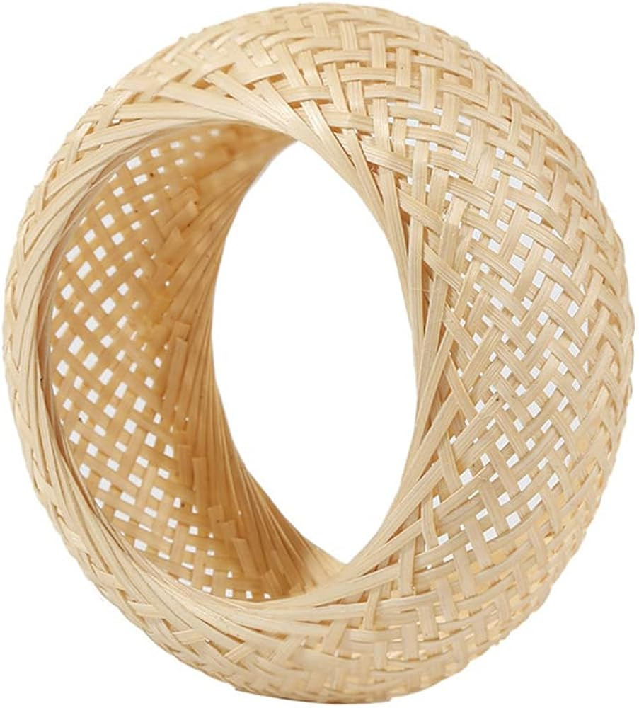COLORFUL BLING 2Pcs Handwoven Wooden Braided Rattan Knit Cuff Bracelet Natural Bamboo Square Roun... | Amazon (US)