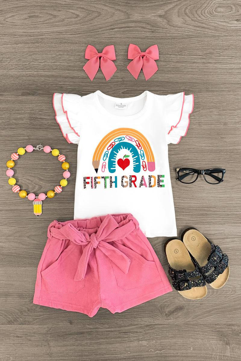 "Preschool - Fifth Grade" Rainbow Short Set | Sparkle In Pink