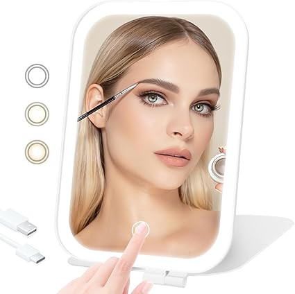 Travel Makeup Mirror, Portable Mirror with Light, 3 Adjustable Light Settings USB-Rechargeable Va... | Amazon (US)