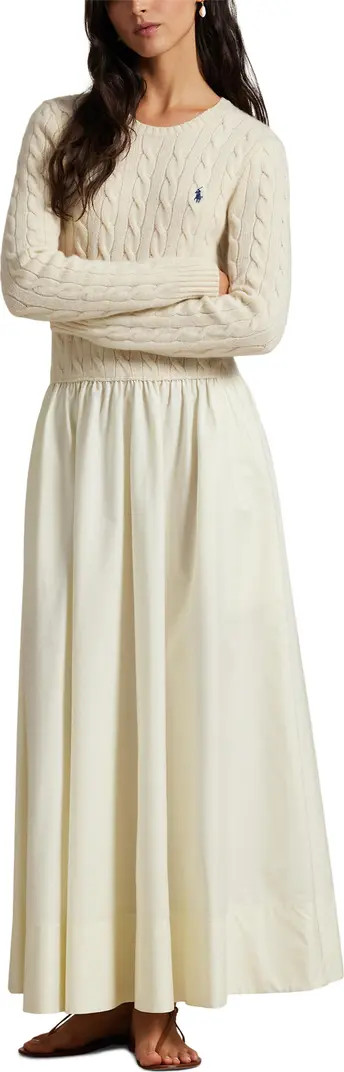 Polo Ralph Lauren Mixed Media Cable Stitch Long Sleeve Maxi Dress | Nordstrom | Nordstrom