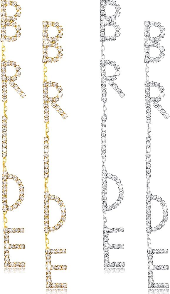 Rhinestone Bride Earrings for Women 2 Pairs Bride Letter Dangle Earring Bachelorette Gifts for Br... | Amazon (US)