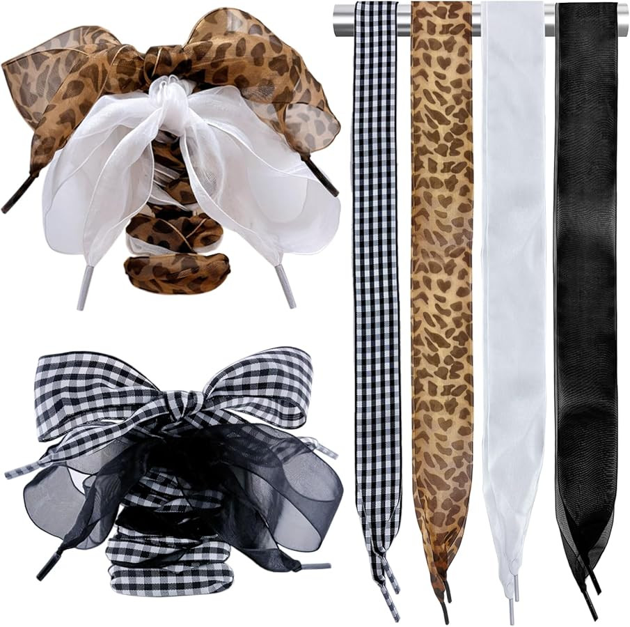 4 Pairs Shoe Laces for Sneakers,Fashion Soft Satin Ribbon Shoelaces for Women Girls,Casual Shoes ... | Amazon (US)