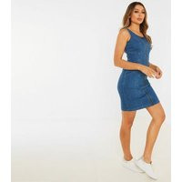 QUIZ Bright Blue Denim Zip Front Bodycon Dress New Look | New Look (UK)