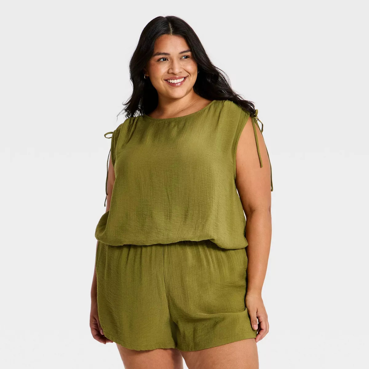 Women's Modern Gauze Side-Tie Top - A New Day\u2122 Olive Green XXL | Target