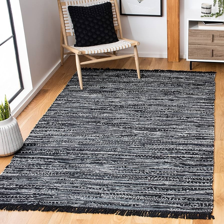 SAFAVIEH Rag Rug Collection Accent Rug - 4' x 6', Black, Handmade Boho Stripe Cotton, Ideal for H... | Amazon (US)