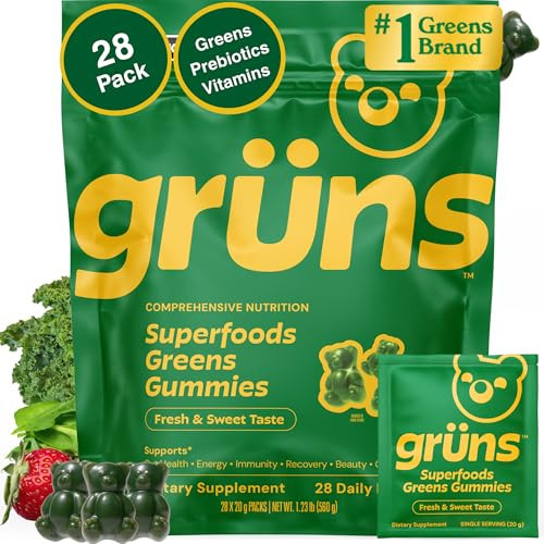 Gruns Adult Super Greens Multivitamin Gummies, Superfood Gummy Vitamins for Women and Men with Spirulina, Chlorella, Adaptogens & Prebiotic Fiber for Digestive Health (28 Count) | Amazon (US)