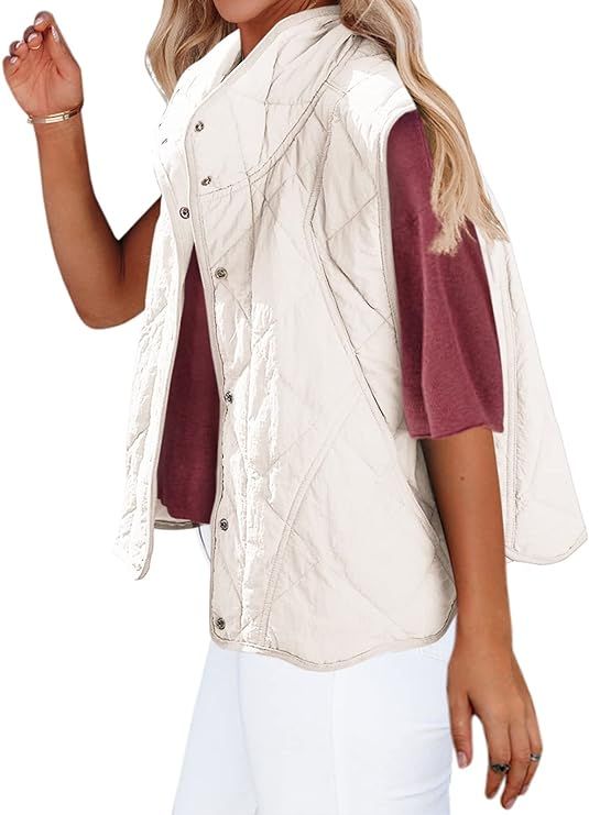 SENSERISE Womens Oversized Quilted Vest Stand Collar Lightweight Zip Padded Gilet with Pockets | Amazon (US)