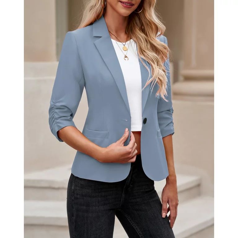 Vetinee Women's Casual Dressy Blazers Open Front 3/4 Sleeve Point Collar Work Office Outfits Size... | Walmart (US)