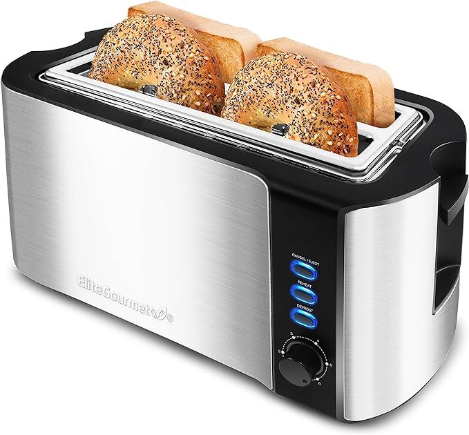 Elite Gourmet ECT-3100 Long Slot 4 Slice Toaster, Reheat, 6 Toast Settings, Defrost, Cancel Funct... | Amazon (US)