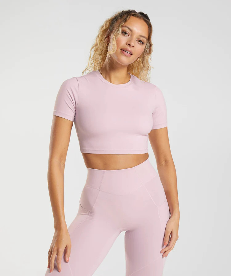 Gymshark Whitney Short Sleeve Crop Top - Pressed Petal Pink | Gymshark US