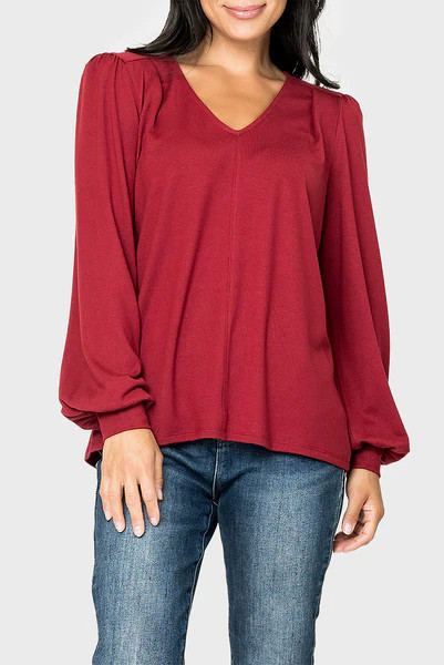 V-Neck Blouson Sleeve Sweater | Gibson