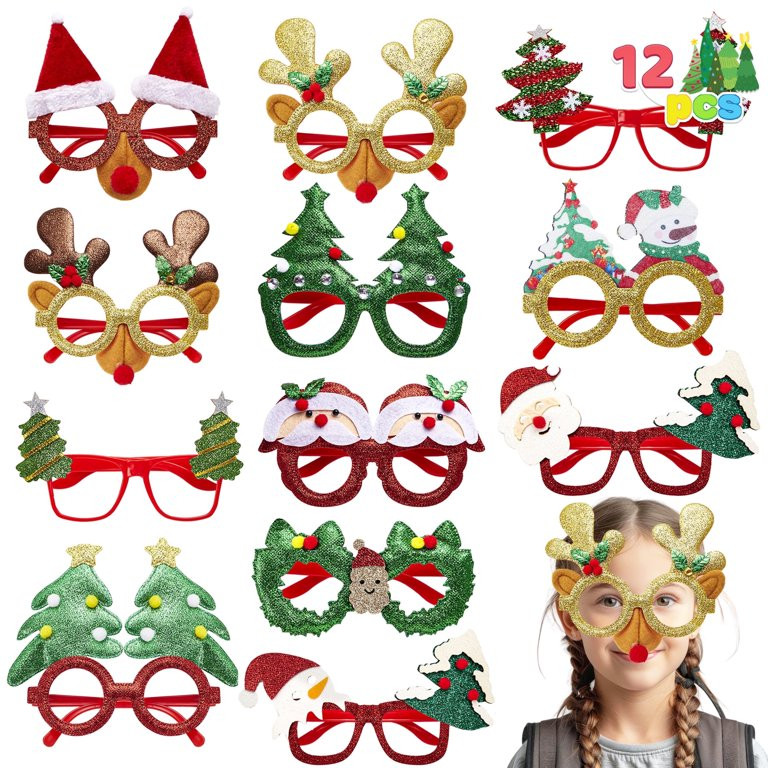 Joyfy 12 Pcs Christmas Eyeglasses Frames Glitter Photo Props for Kids Adult Party Favors Holiday ... | Walmart (US)