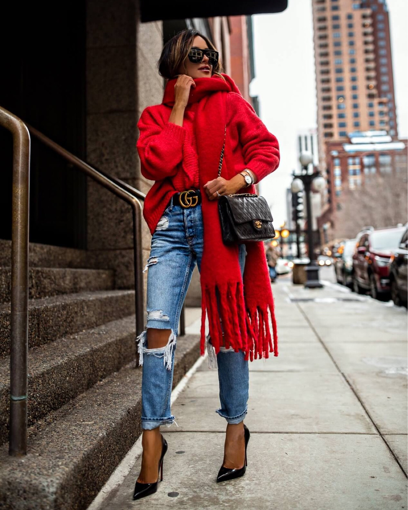 Holiday outfit ideas 
Red sweater
Red scarf
Ripped jeans
patent leather pumps 

#LTKFindsUnder50 #LTKHoliday #LTKFindsUnder100